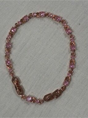 Rose Gold Pink Crystal Tennis Bracelet - Women Jewelry